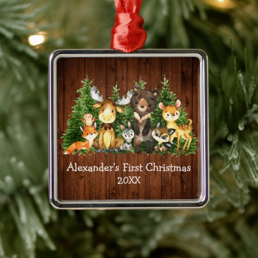 Baby eerste kerstvee Rustisch Metalen Ornament (Boom)