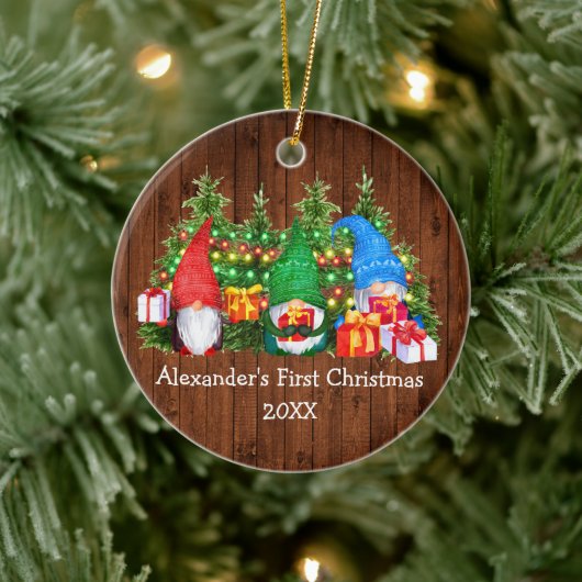 Baby Eerste kerstverlichting Gnomes Rustic Keramisch Ornament (Boom)