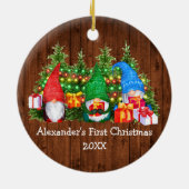 Baby Eerste kerstverlichting Gnomes Rustic Keramisch Ornament (Achterkant)