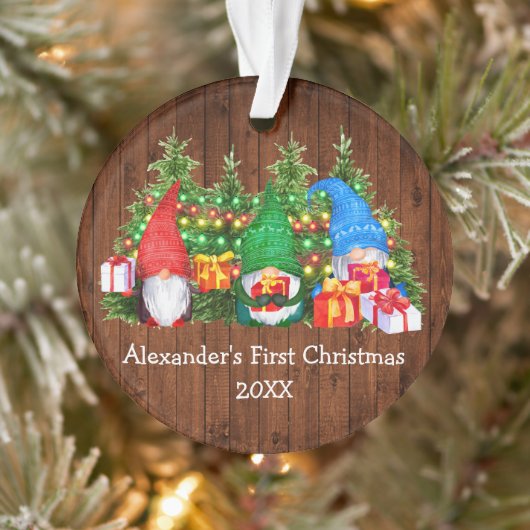 Baby Eerste kerstverlichting Gnomes Rustic Ornament (Boom)