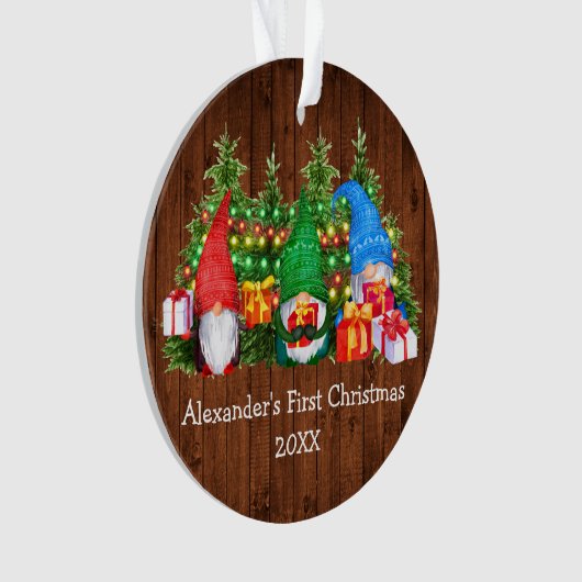 Baby Eerste kerstverlichting Gnomes Rustic Ornament (voorkant)