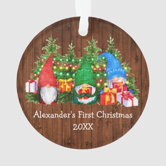 Baby Eerste kerstverlichting Gnomes Rustic Ornament (achterkant)