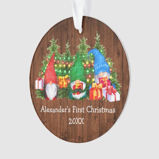 Baby Eerste kerstverlichting Gnomes Rustic Ornament (voorkant)