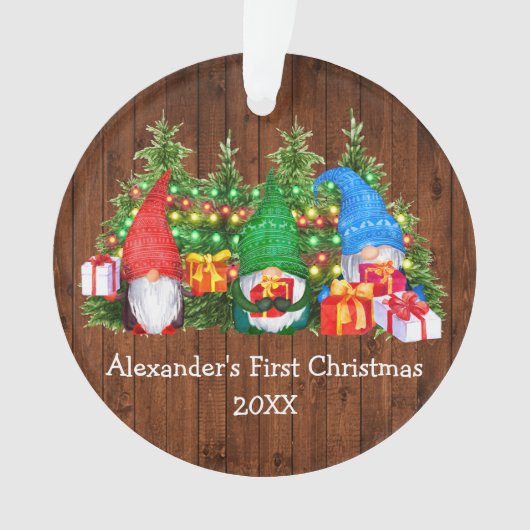 Baby Eerste kerstverlichting Gnomes Rustic Ornament (voorkant)