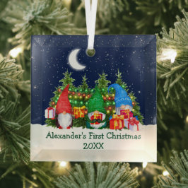 Baby eerste kerstverlichting Waterverf Gnomen Sky Glas Ornament