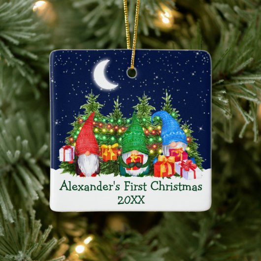 Baby eerste kerstverlichting Waterverf Gnomen Sky Keramisch Ornament (Boom)