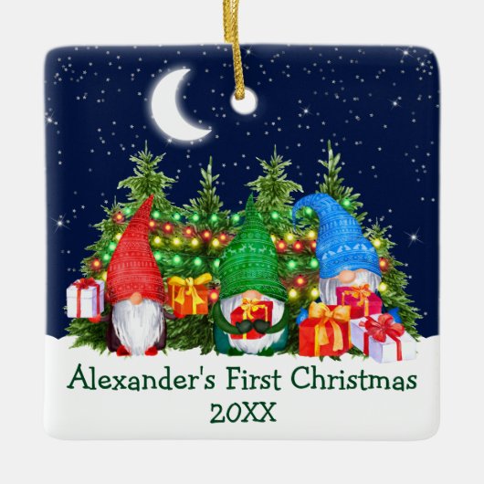 Baby eerste kerstverlichting Waterverf Gnomen Sky Keramisch Ornament (Voorkant)