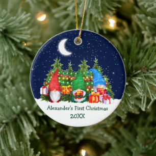 Baby eerste kerstverlichting Waterverf Gnomen Sky Keramisch Ornament