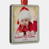 Baby eerste kerstvierkant met rood script metalen ornament (Rechts)