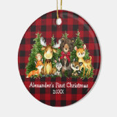 Baby eerste kerstvietenroodbaars keramisch ornament (Links)