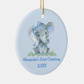 Baby eerste kerstWaterverf Elephant Blue Bow Keramisch Ornament (Rechts)