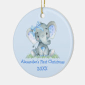 Baby eerste kerstWaterverf Elephant Blue Bow Keramisch Ornament (Links)