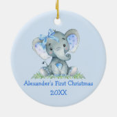 Baby eerste kerstWaterverf Elephant Blue Bow Keramisch Ornament (Achterkant)