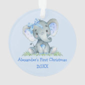 Baby eerste kerstWaterverf Elephant Blue Bow Ornament (achterkant)