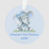 Baby eerste kerstWaterverf Elephant Blue Bow Ornament (voorkant)