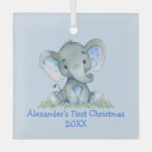 Baby eerste kerstWaterverf Elephant Blue Glas Ornament (Voorkant)