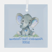 Baby eerste kerstWaterverf Elephant Blue Glas Ornament (Achterkant)