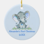 Baby eerste kerstWaterverf Elephant Blue Keramisch Ornament (Achterkant)