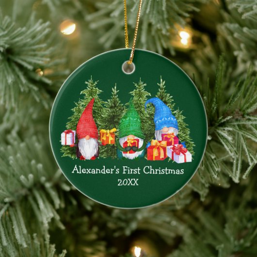 Baby eerste kerstWaterverf Gnomen Green Keramisch Ornament (Boom)