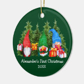 Baby eerste kerstWaterverf Gnomen Green Keramisch Ornament (Links)