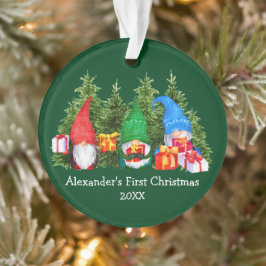 Baby eerste kerstWaterverf Gnomen Green Ornament