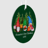 Baby eerste kerstWaterverf Gnomen Green Ornament (voorkant)