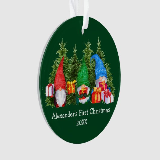 Baby eerste kerstWaterverf Gnomen Green Ornament (voorkant)