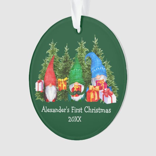 Baby eerste kerstWaterverf Gnomen Green Ornament (voorkant)