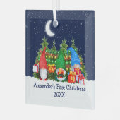 Baby eerste kerstWaterverf Gnomen Lights Sky Glas Ornament (Voorkant links)