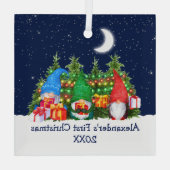 Baby eerste kerstWaterverf Gnomen Lights Sky Glas Ornament (Achterkant)