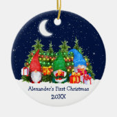 Baby eerste kerstWaterverf Gnomen Lights Sky Keramisch Ornament (Voorkant)