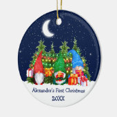 Baby eerste kerstWaterverf Gnomen Lights Sky Keramisch Ornament (Links)