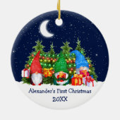 Baby eerste kerstWaterverf Gnomen Lights Sky Keramisch Ornament (Achterkant)