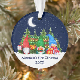 Baby eerste kerstWaterverf Gnomen Lights Sky Ornament