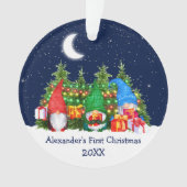 Baby eerste kerstWaterverf Gnomen Lights Sky Ornament (voorkant)