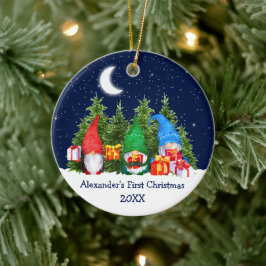 Baby eerste kerstWaterverf Gnomen Trees Sky Keramisch Ornament