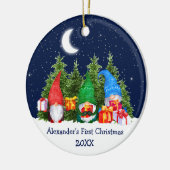 Baby eerste kerstWaterverf Gnomen Trees Sky Keramisch Ornament (Links)