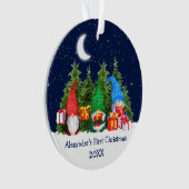 Baby eerste kerstWaterverf Gnomen Trees Sky Ornament (voorkant)