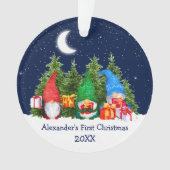 Baby eerste kerstWaterverf Gnomen Trees Sky Ornament (voorkant)