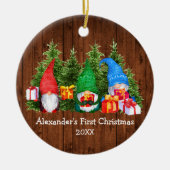 Baby eerste kerstWaterverf Gnomes Rustic Keramisch Ornament (Voorkant)