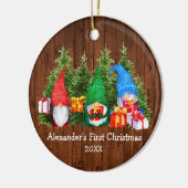 Baby eerste kerstWaterverf Gnomes Rustic Keramisch Ornament (Links)