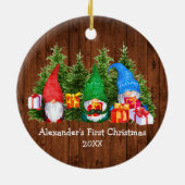 Baby eerste kerstWaterverf Gnomes Rustic Keramisch Ornament (Achterkant)