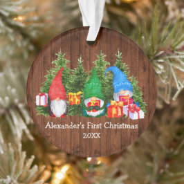 Baby eerste kerstWaterverf Gnomes Rustic Ornament