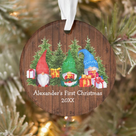 Baby eerste kerstWaterverf Gnomes Rustic Ornament (Boom)
