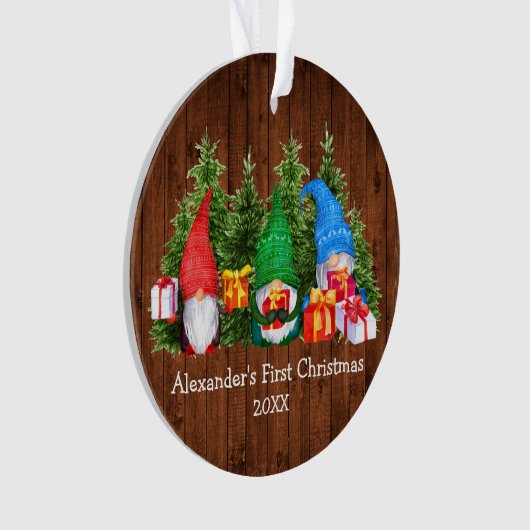 Baby eerste kerstWaterverf Gnomes Rustic Ornament (voorkant)