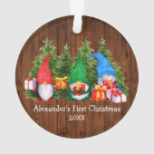 Baby eerste kerstWaterverf Gnomes Rustic Ornament (achterkant)