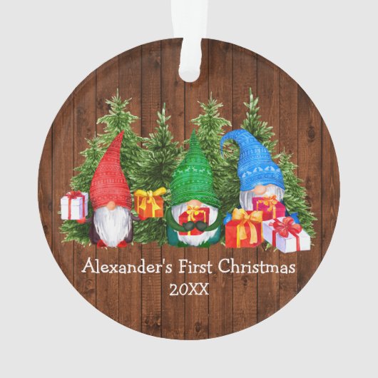 Baby eerste kerstWaterverf Gnomes Rustic Ornament (achterkant)