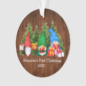 Baby eerste kerstWaterverf Gnomes Rustic Ornament (voorkant)