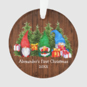 Baby eerste kerstWaterverf Gnomes Rustic Ornament (voorkant)