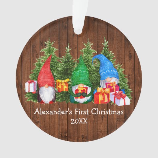 Baby eerste kerstWaterverf Gnomes Rustic Ornament (voorkant)